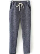 Romwe Drawstring Buttons Blue Pant