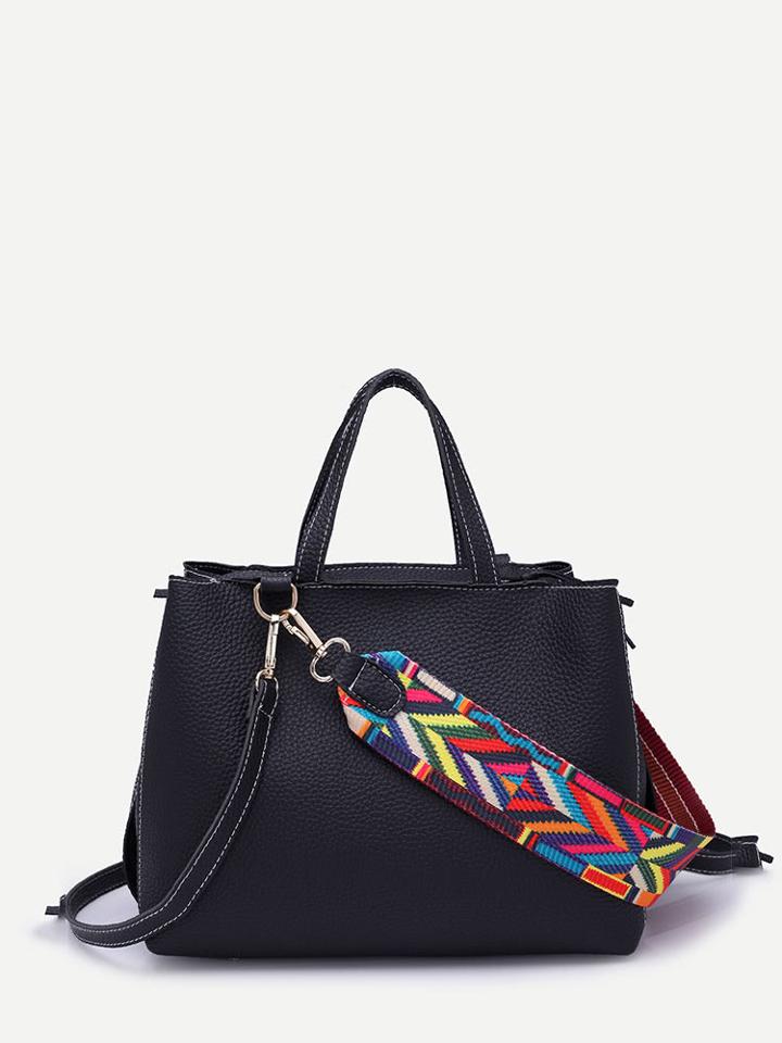 Romwe Raw Edge Pu Bag With Wide Strap