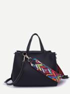 Romwe Raw Edge Pu Bag With Wide Strap