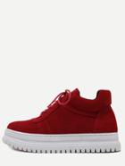Romwe Red Plush Leather Lace Up Flatform Sneakers