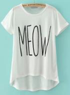 Romwe White Short Sleeve Meow Print T-shirt