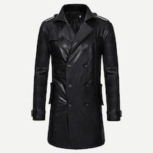 Romwe Men Double Breasted Solid Pu Jacket