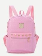 Romwe Pink Studded Detail Woven Pu Backpack