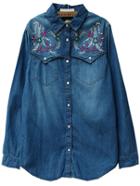 Romwe Women Blue Embroidered Pocket Shirt