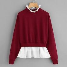 Romwe Zip Back Frill Neck And Hem Sweatshirt