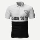 Romwe Guys Cut And Sew Panel Letter Print Polo Shirt