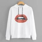Romwe Plus Lip Print Drawstring Detail Sweatshirt