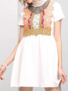 Romwe White Contrast Crochet A-line Dress