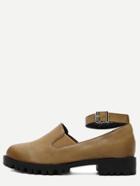 Romwe Brown Faux Leather Ankle Strap Elastic Shoes