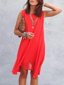 Romwe Sleeveless Chiffon Swing Dress - Red