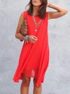 Romwe Sleeveless Chiffon Swing Dress - Red
