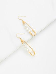 Romwe Faux Pearl Decorated Clip Shaped Drop Earrings