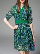 Romwe Multicolor V Neck Floral A-line Dress