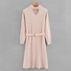 Romwe Self Tie Cut Out Sweater Dress