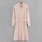 Romwe Self Tie Cut Out Sweater Dress