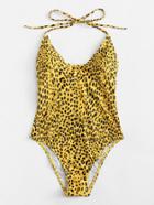 Romwe Leopard Low Back Swimsuit