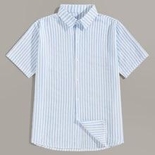 Romwe Guys Vertical-striped Curved Hem Shirt