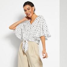 Romwe Knot Front Flounce Sleeve Poker Print Blouse