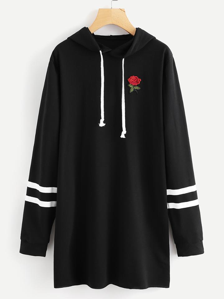 Romwe Rose Embroidered Patch Varsity Striped Dress