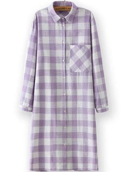 Romwe Lapel Plaid Pocket Purple Blouse