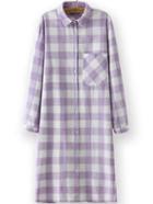 Romwe Lapel Plaid Pocket Purple Blouse