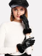 Romwe Contrast Faux Fur Gloves