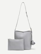 Romwe Tassel Detail Pu Shoulder Bag With Clutch