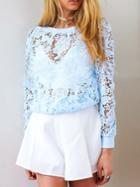 Romwe Blue Allover Lace Sweatshirt