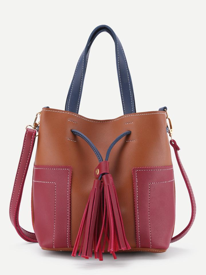 Romwe Tassel Drawstring Pu Shoulder Bag With Handle