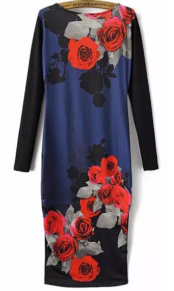 Romwe Red Flowers Print Bodycon Dress
