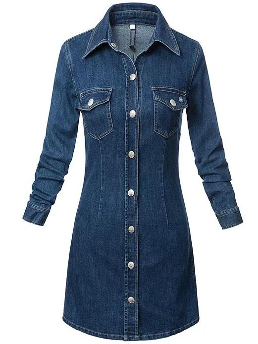 Romwe Denim Shirt Dress With Pockets