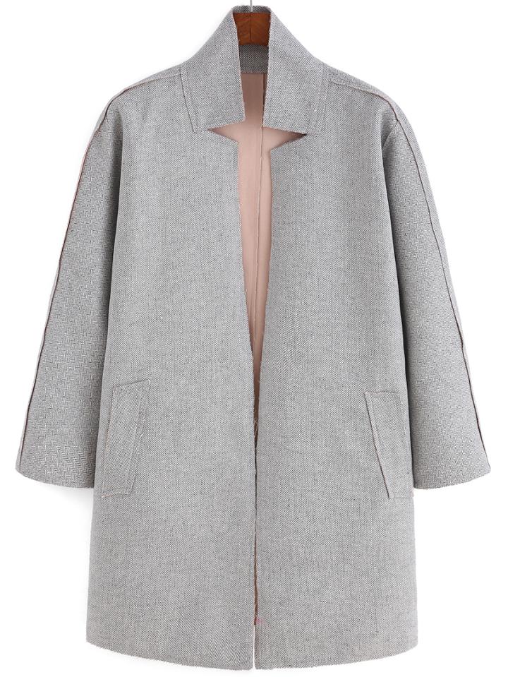 Romwe Stand Collar Self-tie Coat