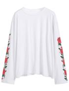 Romwe White Floral Print Long Sleeve T-shirt