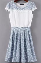 Romwe Contrast Lace Hollow Pleated Dress
