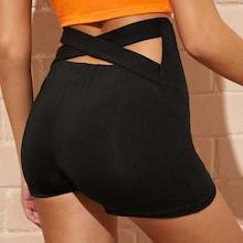 Romwe Wide Waistband Criss Cross Back Shorts