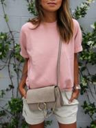 Romwe Pink Round Neck Casual Loose T-shirt