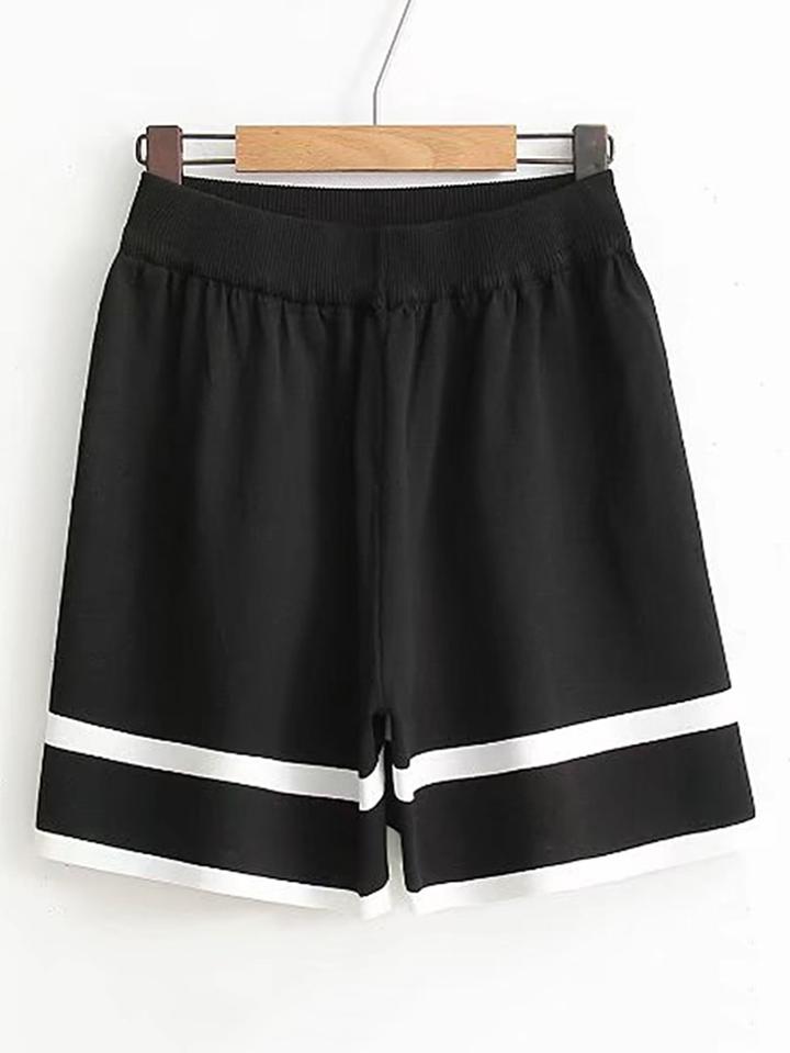 Romwe Elastic Waist Contrast Striped Shorts