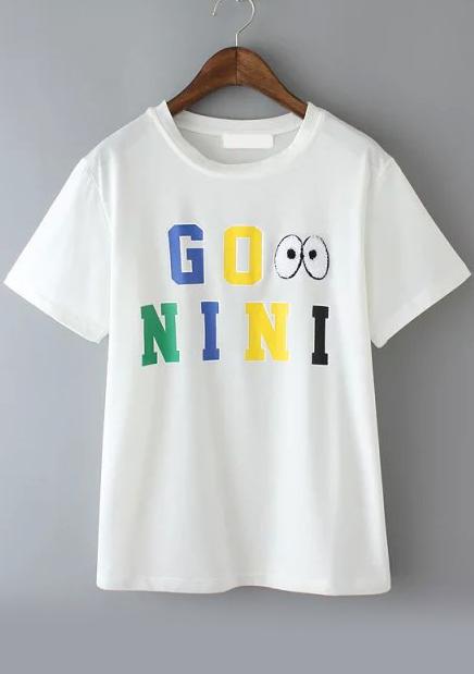 Romwe Eye Embroidered White T-shirt
