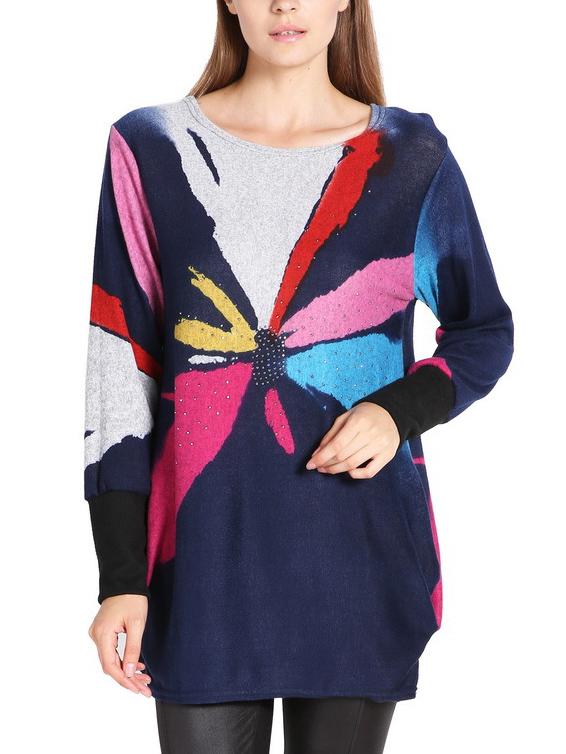 Romwe Color-block Bead Loose T-shirt