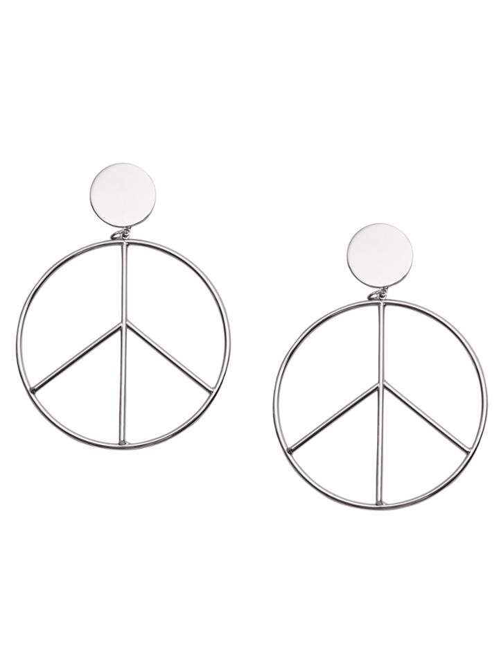 Romwe Silver Plated Peace Sign Drop Earrings