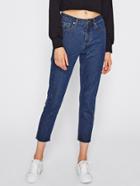 Romwe Raw Cut Hem Mid Wash Crop Jeans