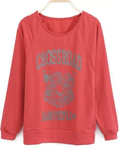 Romwe Tiger Print Red Sweatshirt