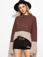 Romwe Contrast Crew Neck Drop Shoulder Ribbed Knit Sweater