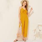 Romwe Solid Drawstring Ruched Cami Jumpsuit