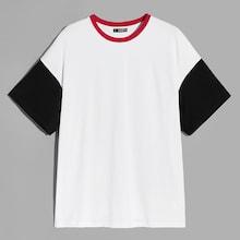Romwe Guys Contrast Collar & Sleeve Drop Shoulder Top