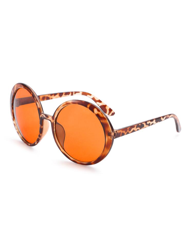 Romwe Leopard Print Frame Brown Round Lens Retro Style Sunglasses