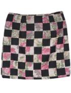 Romwe Floral Plaid Knit Pink Mini Skirt