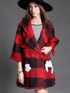 Romwe Red Lapel Length Sleeve Embroidered Coat