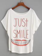Romwe White Letter And Lips Print T-shirt