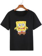 Romwe Spongebob Print Black T-shirt